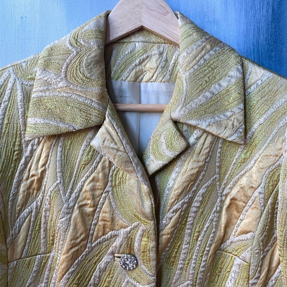 VINTAGE 60s/70s Yellow Brocade Floral Tapestry Jacket Blazer Coat - Picture 7 of 7